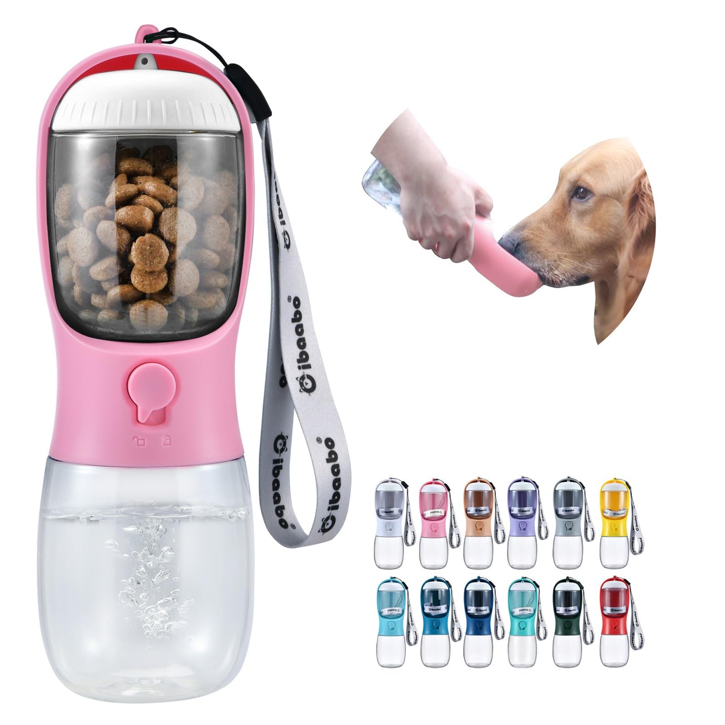 Cibaabo Dog Water Bottle with Food Container, Travel Puppy Water Bowl, Portable Pet Dispenser, Dog Gift Stuff Accessories Items, Puppy Essentials Necessities for Yorkie Cat Walking and Hiking