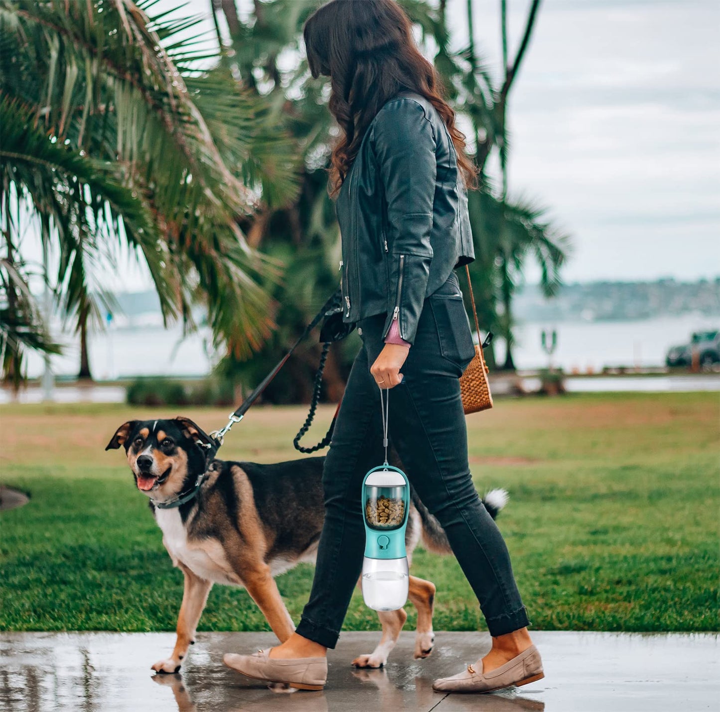 Cibaabo Dog Water Bottle with Food Container, Travel Puppy Water Bowl, Portable Pet Dispenser, Dog Gift Stuff Accessories Items, Puppy Essentials Necessities for Yorkie Cat Walking and Hiking
